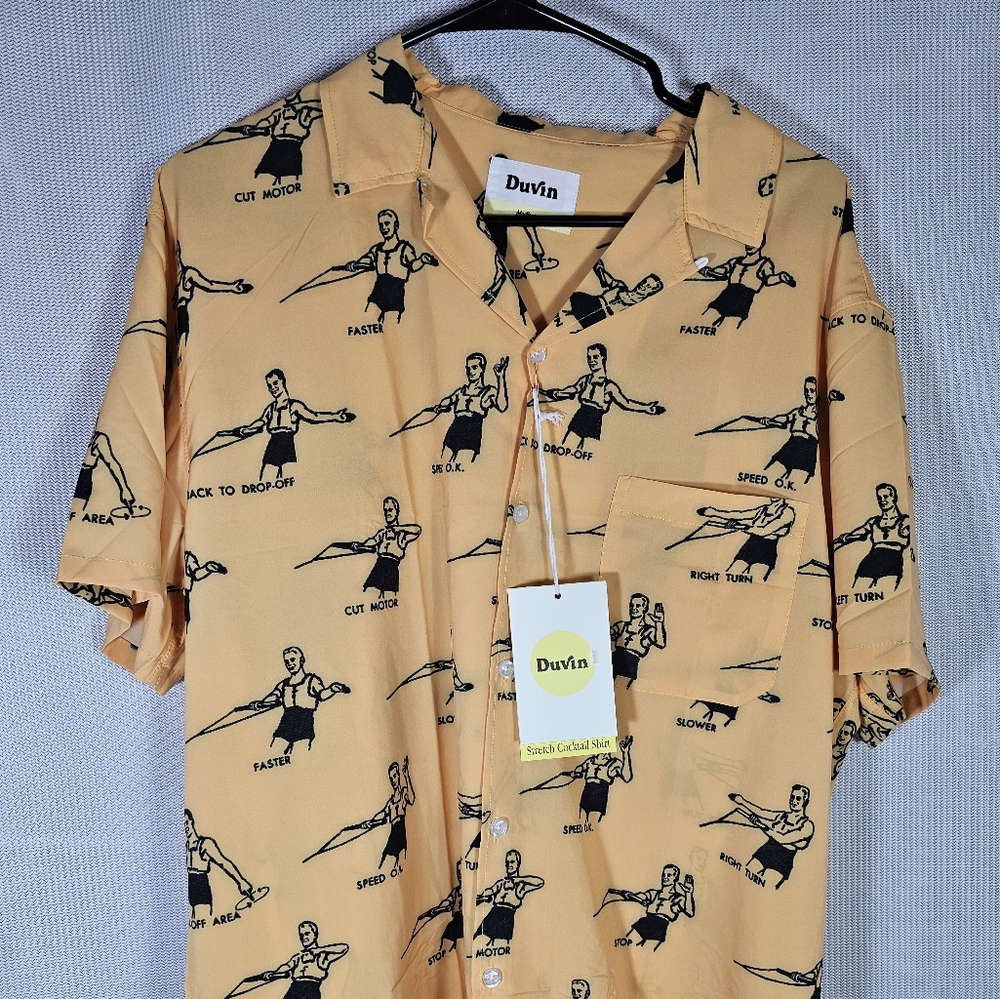 DUVIN Mens Beach Club MEDIUM Waterski Button Up Stretch Cocktail Shirt - NWT